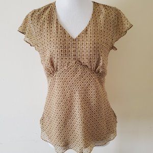 Style & Co. Tan Geometric Flutter Sleeve Blouse Top Shirt